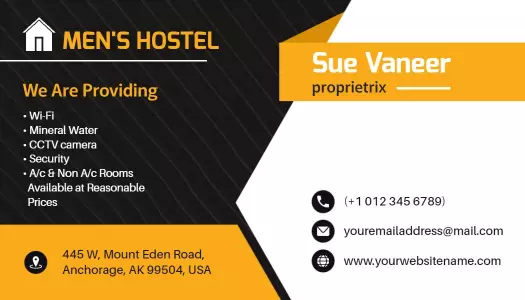 Modern Orange Men's Hostel Services Visiting Card Template