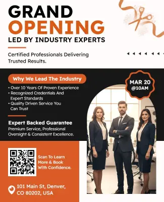 Modern Orange Professional Service Launch Event Flyer Template