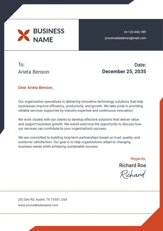 Modern Orange Tech Business Communication Letterhead Template