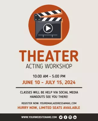 Modern Orange Theater Acting Workshop Poster Template