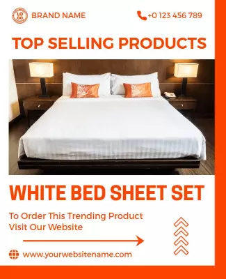 Modern Orange White Bed Sheet Set Promotional Poster Template
