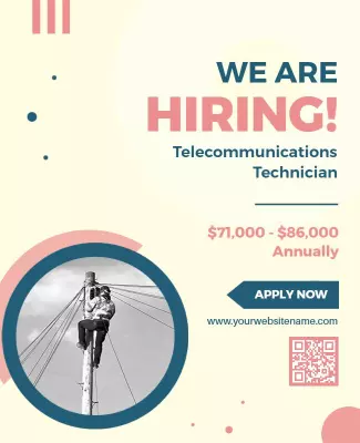 Modern Pastel Hiring Telecommunications Technician Poster Template