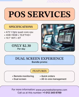 Modern pastel POS Services with Dual Screen Experience Poster Template
