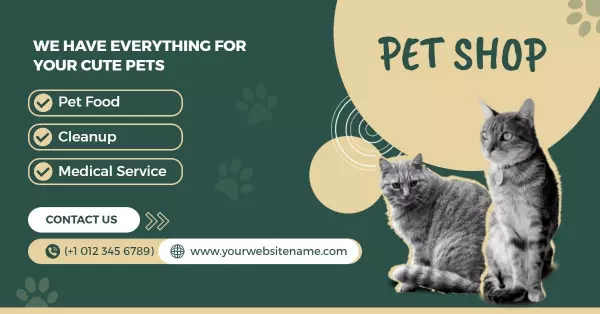 Modern Pet Shop Promo with Cats on Green Facebook Ad Template