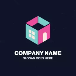 Modern Pink and Teal House Design for Real Estate Logo Template