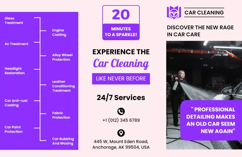 Modern Pink Car Detailing Services and Treatments Brochure Template