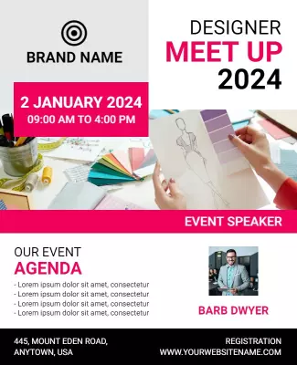 Modern Pink Designer Meet Up Agenda Flyer Template