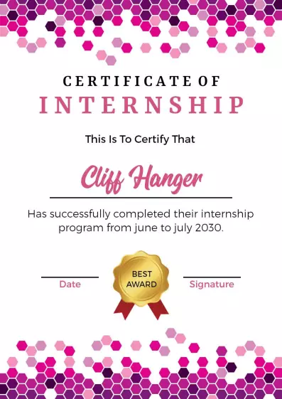 Modern Pink Honeycomb Internship Completion Certificate Template