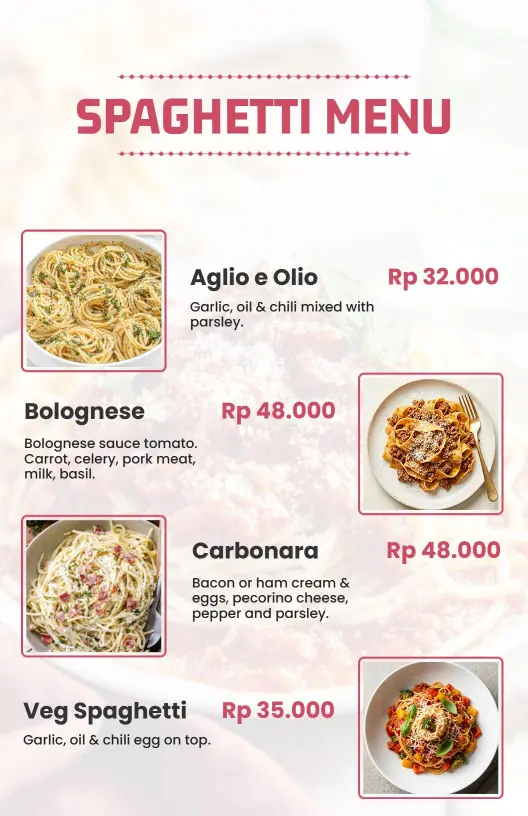 Modern Pink Spaghetti Menu Template