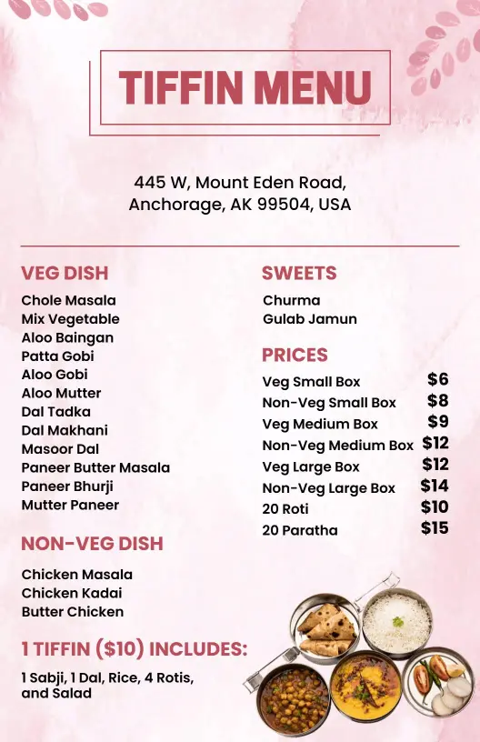 Modern Pink Tones Veg and Non-Veg Tiffin Menu Template