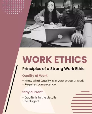 Modern Pink Work Ethics Principles Educational Poster Template