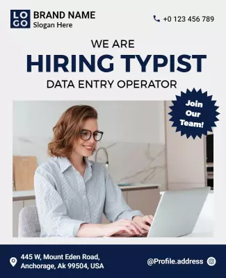 Modern Professional Job Recruitment Hiring Typist Poster Template