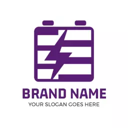 Modern Purple Battery Design with Energy Symbol Logo Template