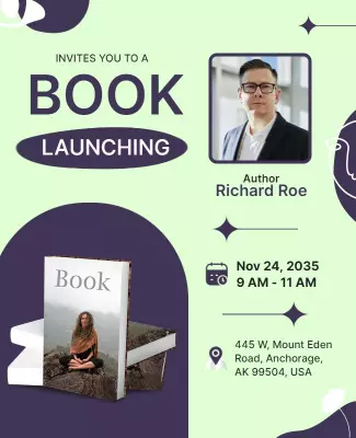 Modern Purple Book Launching Event Invitation Poster Template