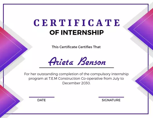 Modern Purple Geometric Internship Completion Certificate Template