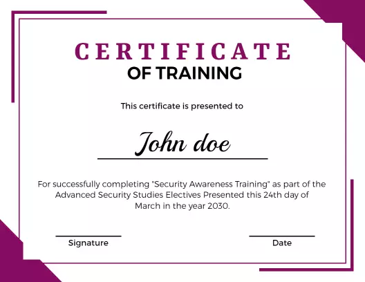 Modern Purple Geometric Security Training Completion Certificate Template