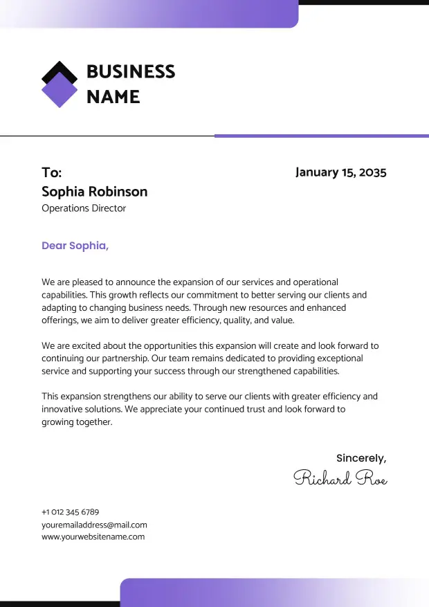 Modern Purple Gradient Business Expansion Letterhead Template