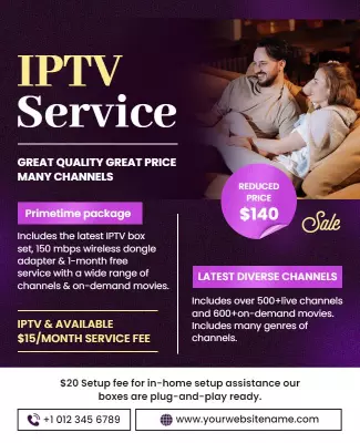 Modern Purple IPTV Service Subscription Offer Poster Template