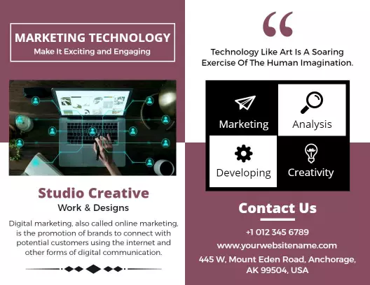 Modern Purple Marketing Technology Services Bi Fold Brochure Template