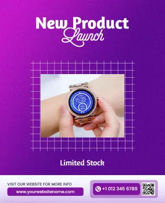 Modern Purple New Product Launch Smartwatch Poster Template