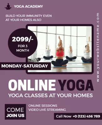 Modern Purple Online Yoga Classes at Your Home Poster Template