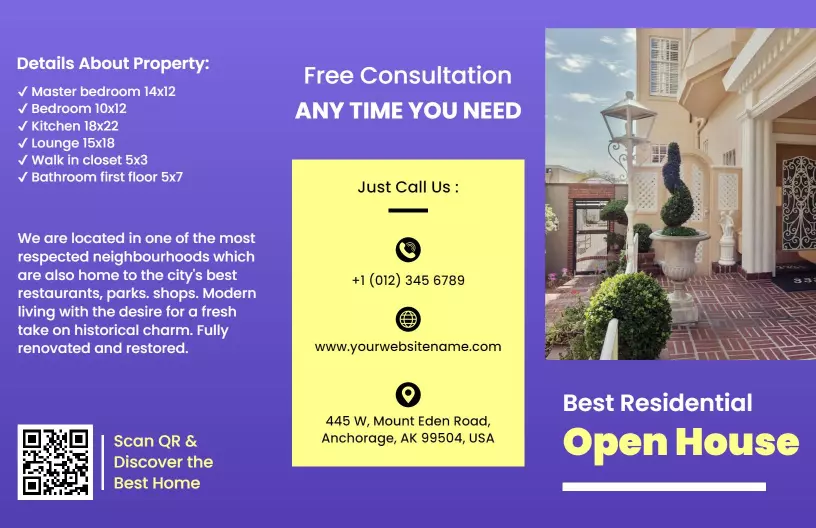 Modern Purple Residential Property Open House Brochure Template