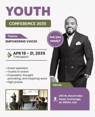 Modern Purple Youth Empowering Voices Conference Poster Template
