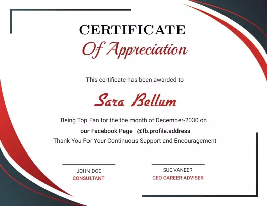 Modern Red and Black Appreciation Award Certificate Template