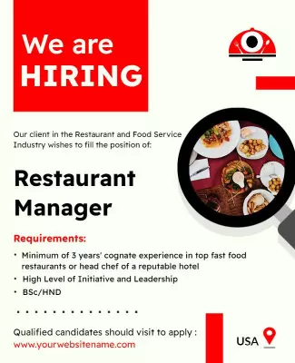 Modern Red and Black Restaurant Hiring Announcement Poster Template