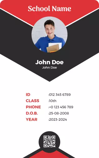 Modern Red and Black School Student Identity Card Template