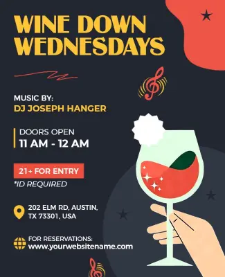 Modern Red and Black Wine Down Wednesday Music Night Flyer Template