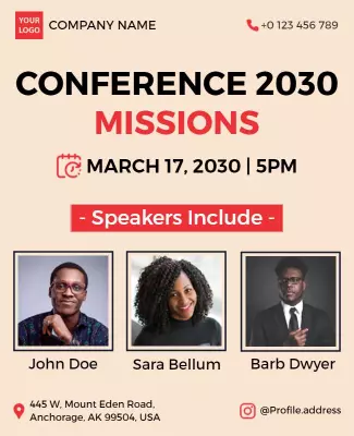 Modern Red and White Conference 2030 Missions Poster Template