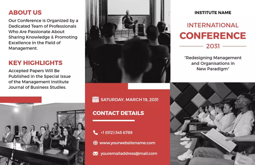Modern Red and White International Conference Information Brochure Template