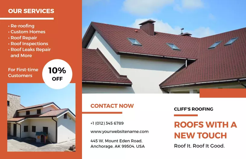 Modern Red and White Roofing Services Discount Brochure Template