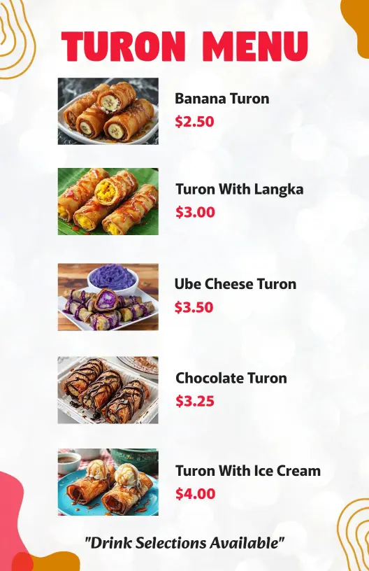 Modern Red and White Turon Specialty Menu Template