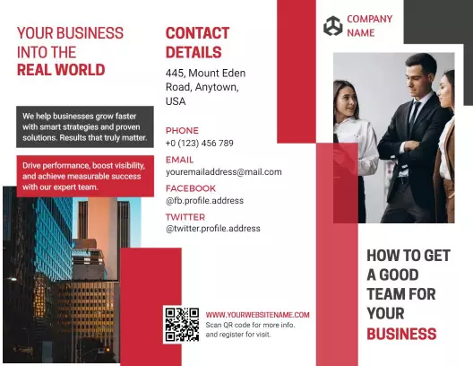 Modern Red Business Growth Strategy and Consulting Brochure Template