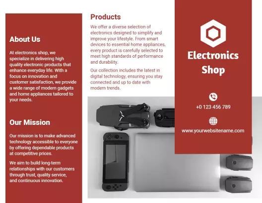 Modern Red Electronics Shop Products and Services Tri Fold Brochure Template