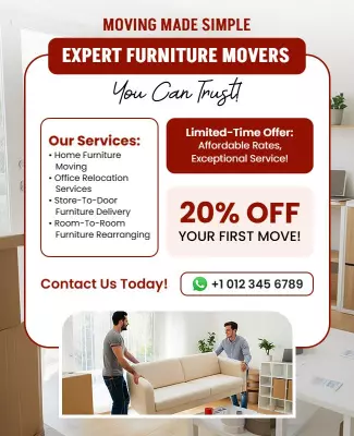 Modern Red Furniture Moving Services Discount Poster Template