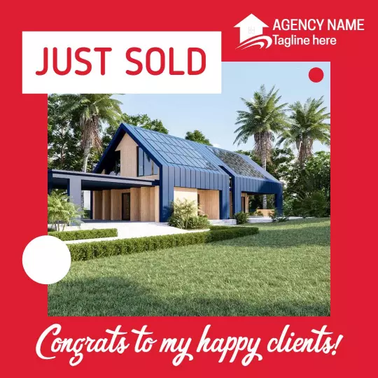 Modern Red Just Sold Announcement for Real Estate Ad Template