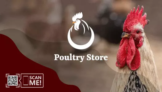 Modern Red Poultry Store with QR Code Business Card Template