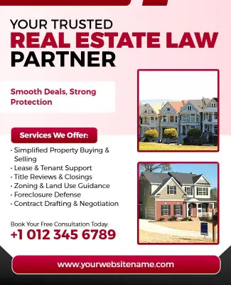 Modern Red Real Estate Law Services Information Flyer Template