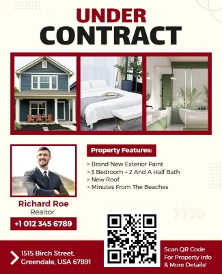 Modern Red Real Estate Property Under Contract Flyer Template