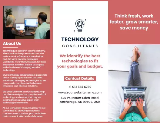 Modern Red Technology Consulting Services Tri Fold Brochure Template