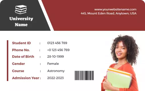Modern Red University Student Identity Card Template