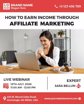 Modern Red Webinar on Affiliate Marketing Income Poster Template