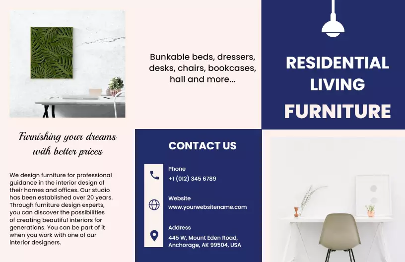 Modern Residential Living Furniture Quality and Affordable Brochure Template