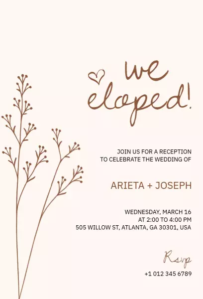 Modern Rustic We Eloped Celebration Reception Invitation Template