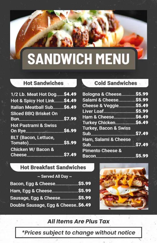 Modern Savory Sandwich Variety Display Menu Template