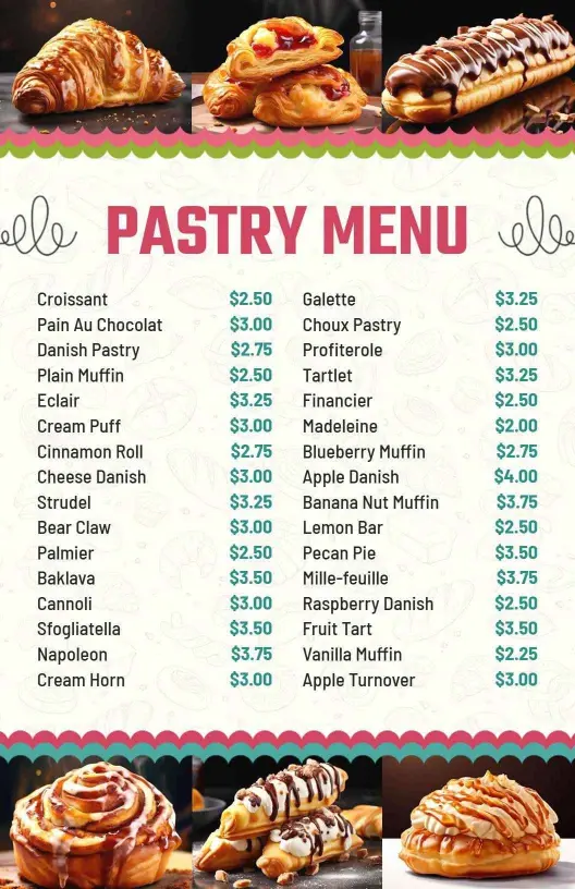 Modern Simple Pricing Pastry Menu Template