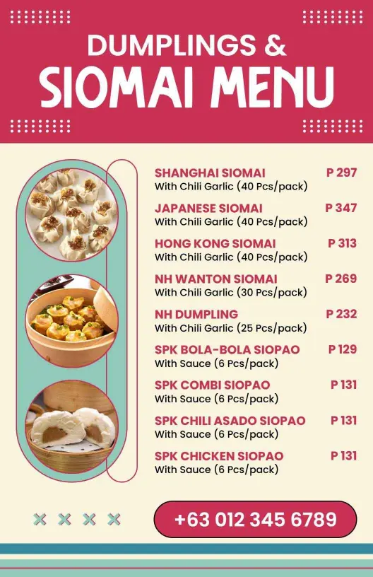 Modern Siomai and Dumplings Menu Template